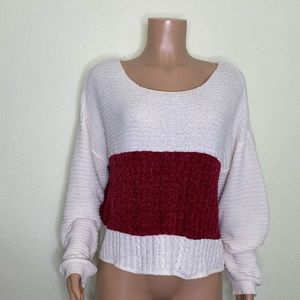 Blush & Bloom Off White/Maroon Color Block Soft Cropped Sweater Size XL